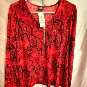 INC International Concepts Vibrant Red Snake Print Blouse